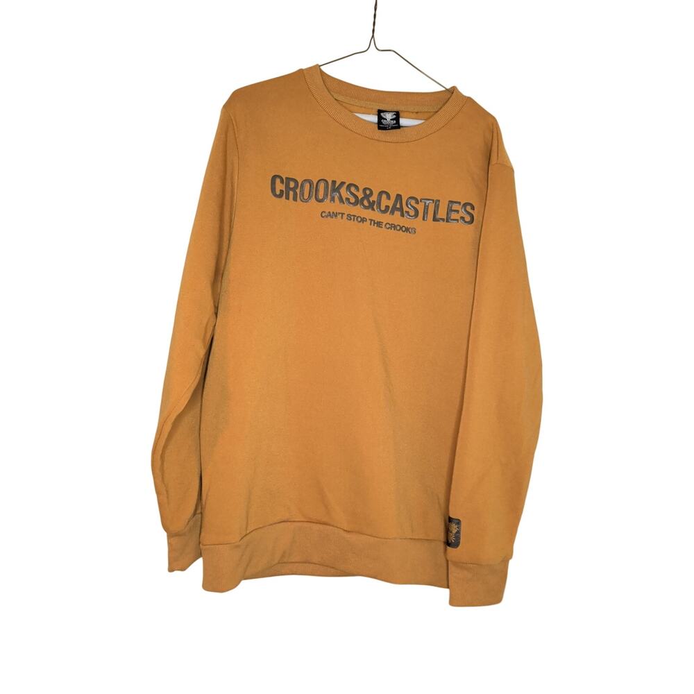 Crooks & Castles Mustard Yellow Brown Graphic Crewneck Large